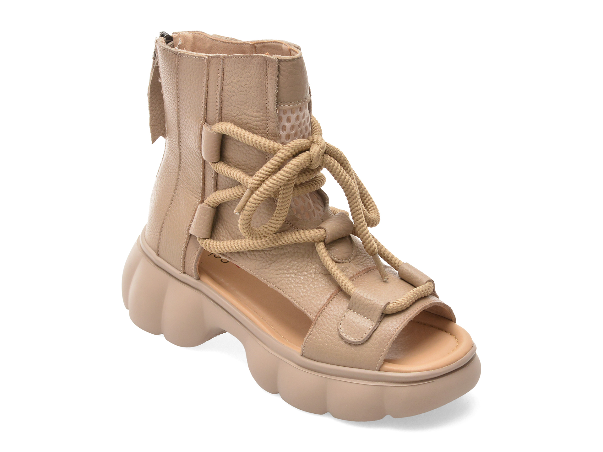 Ghete PASS COLLECTION bej, LY60005, din piele naturala