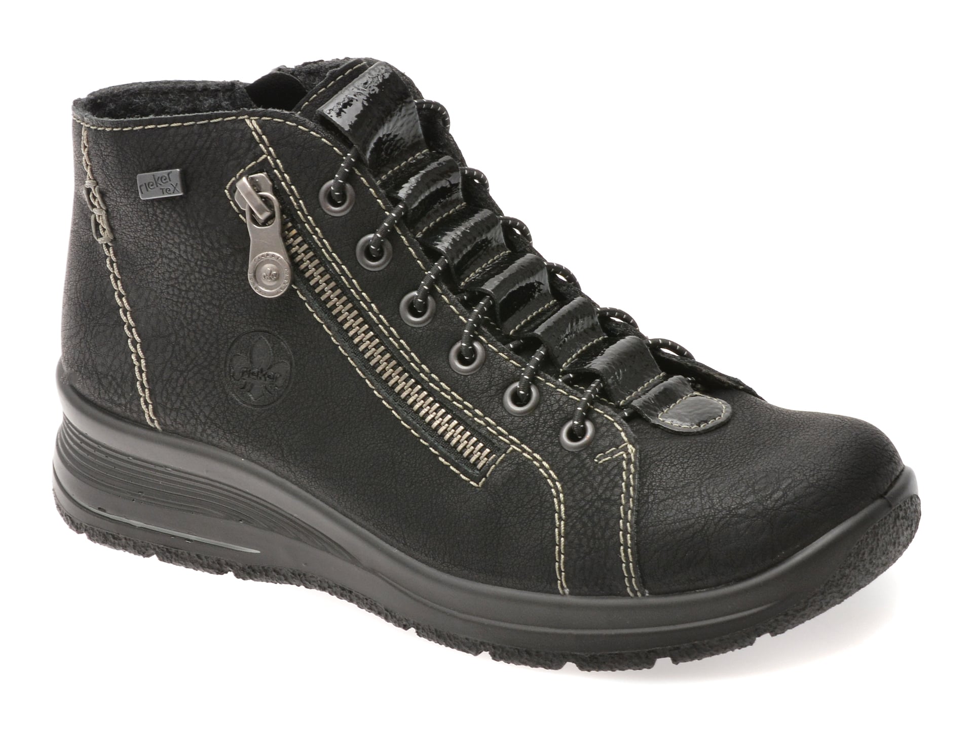 Ghete RIEKER negre, L7751, din piele ecologica