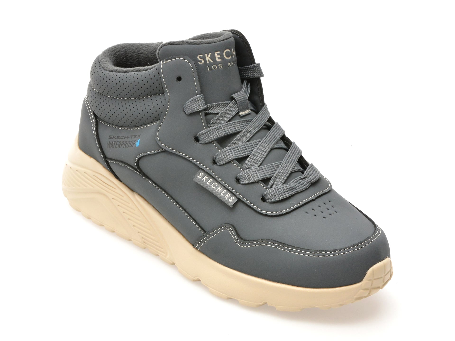 Ghete SKECHERS gri, UNO LITE, din piele ecologica