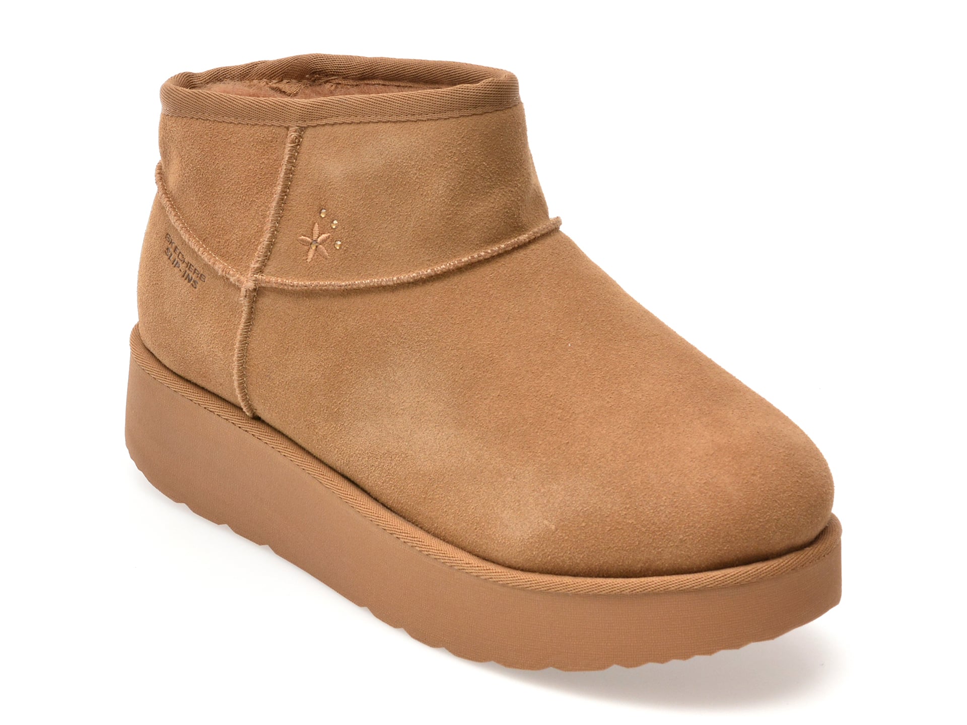 Ghete SKECHERS maro, KEEP COZY, din piele intoarsa