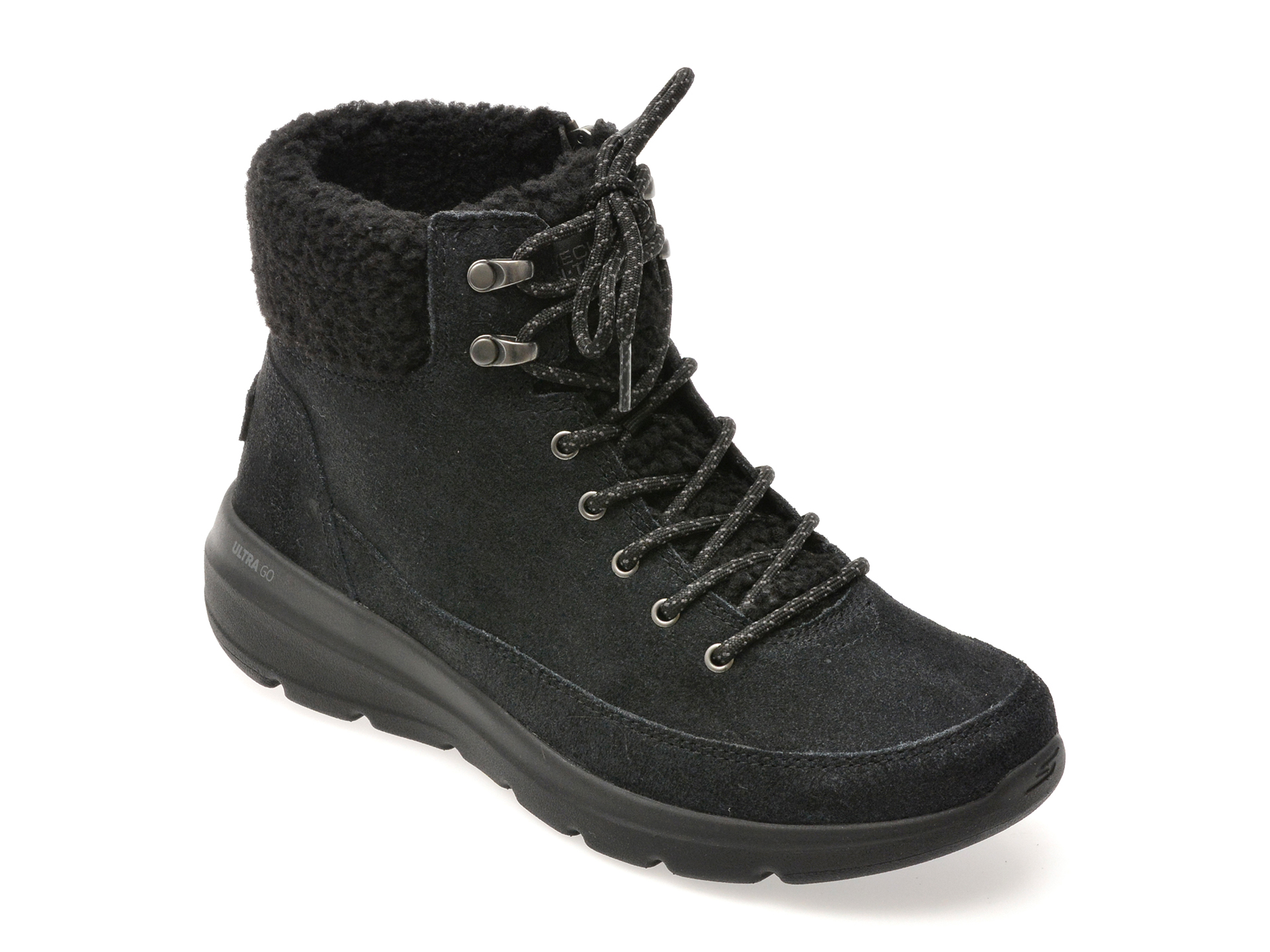 Ghete SKECHERS negre, GLACIAL ULTRA, din piele intoarsa