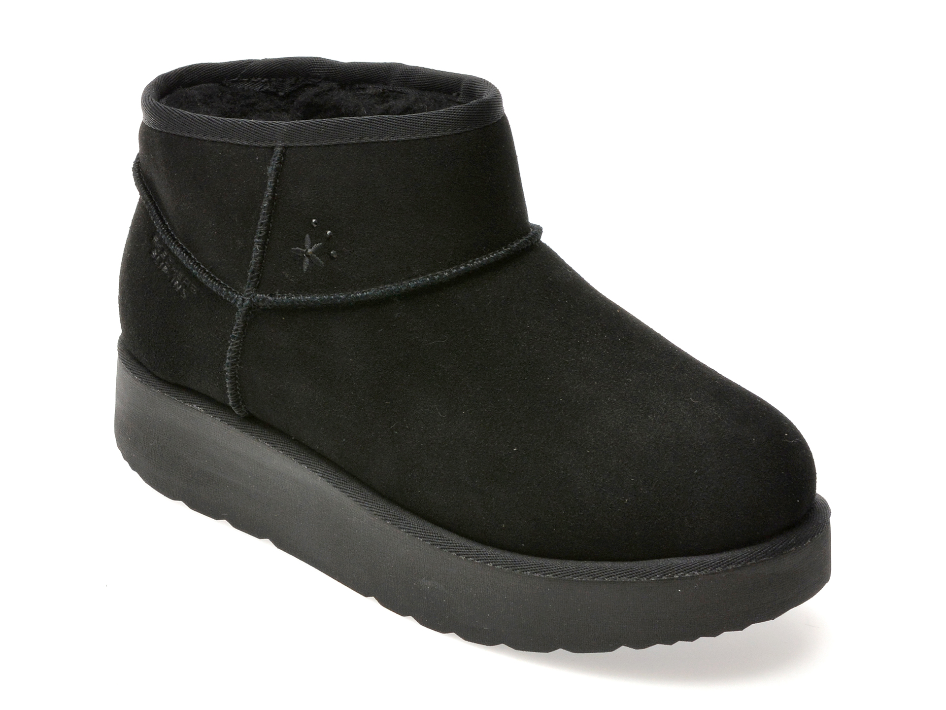 Ghete SKECHERS negre, KEEP COZY, din piele intoarsa