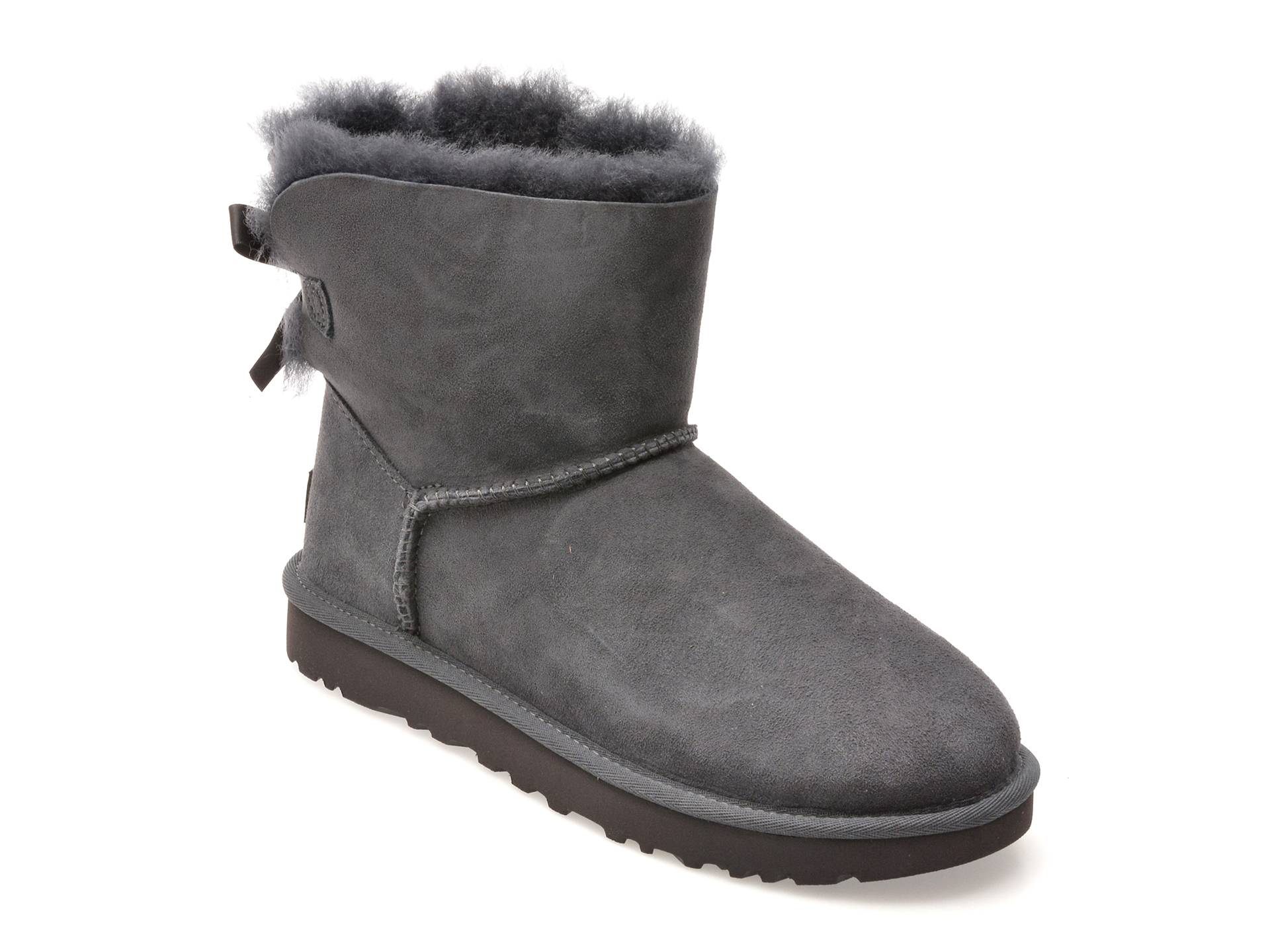 Ghete UGG gri, MINI BAILEY BOW II, din piele intoarsa