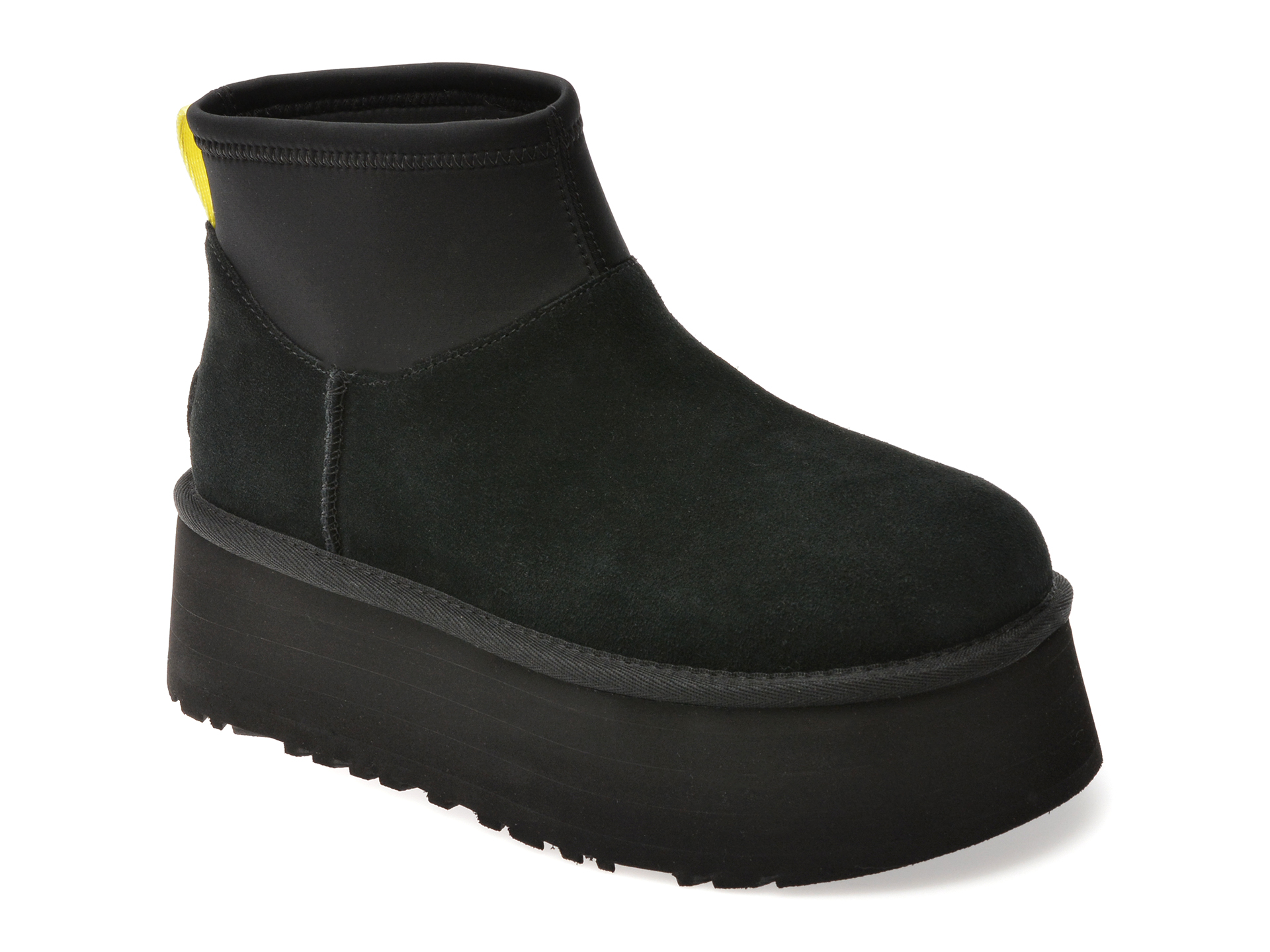 Ghete UGG negre, CLASSIC MINI DIPPER, din piele intoarsa