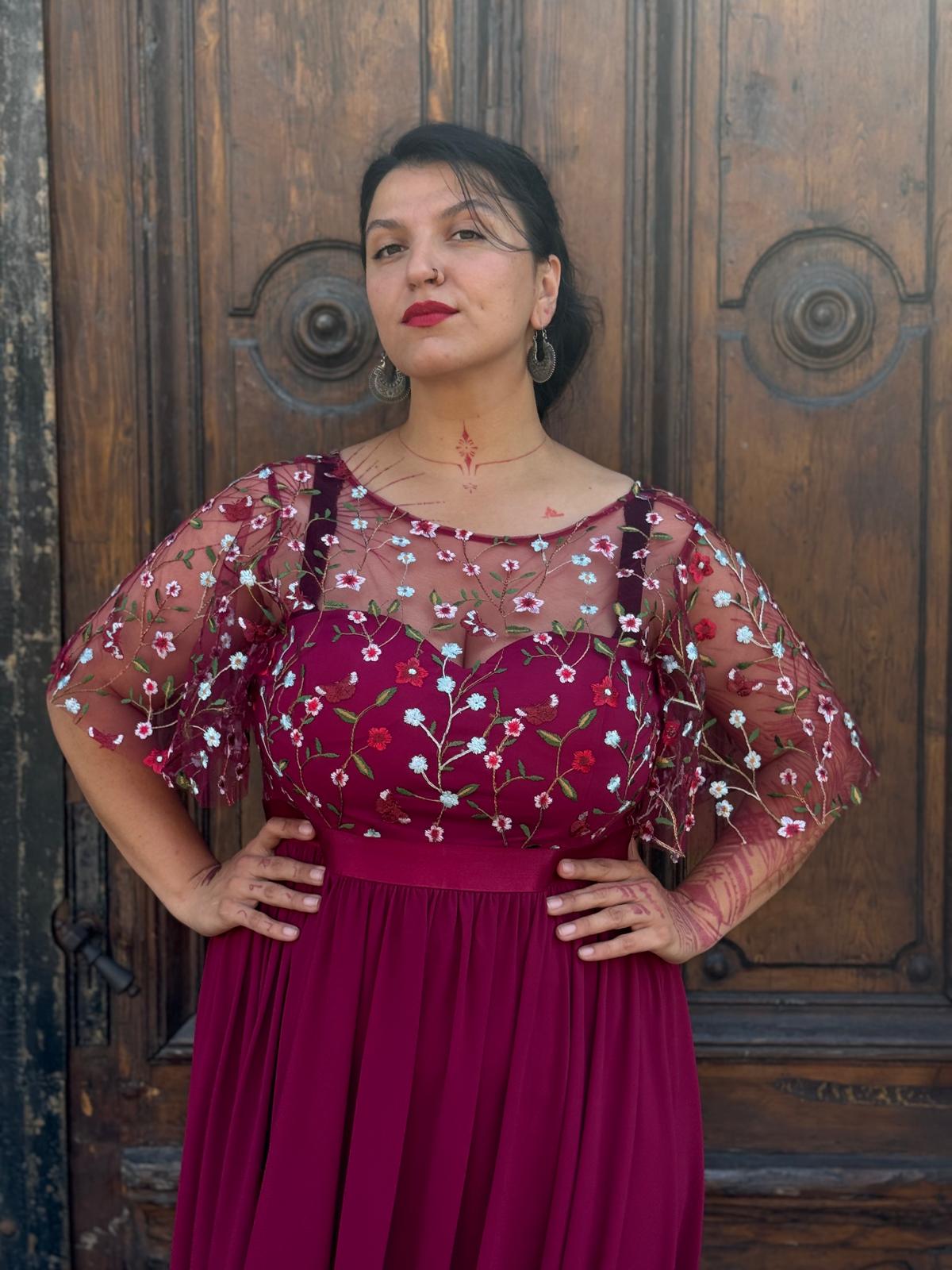 Goddiva Rochie Fancy Flowers - 38 EU - Vișiniu