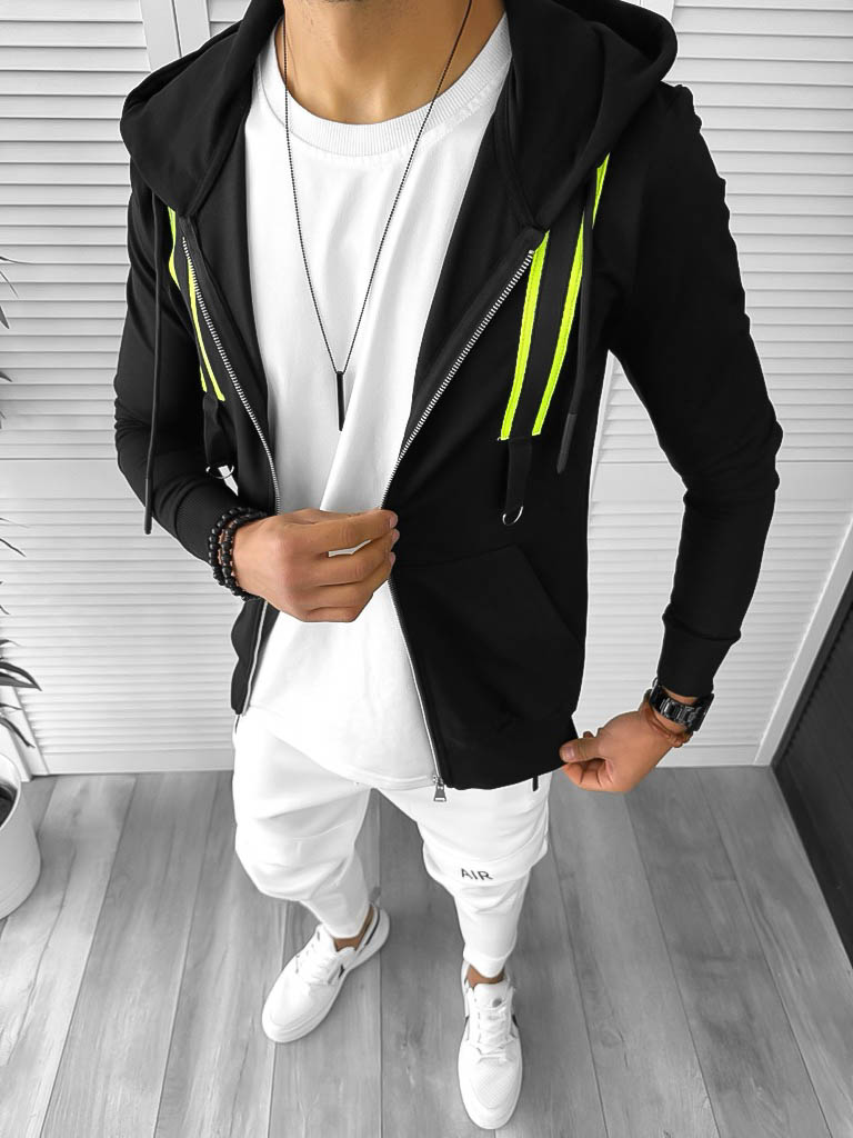Hanorac barbati negru cu aplicatii slim fit 2696 P20-1.3