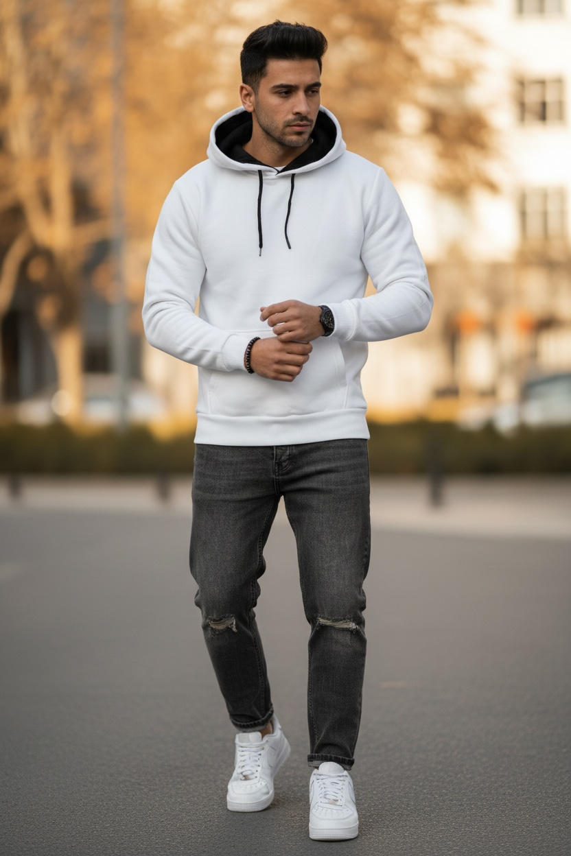 Hanorac barbati slim fit alb 13411 D12-3
