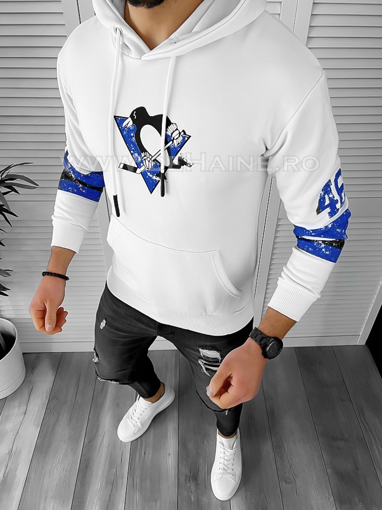 Hanorac barbati slim fit alb cu imprimeu pe spate K130 O3-1.1