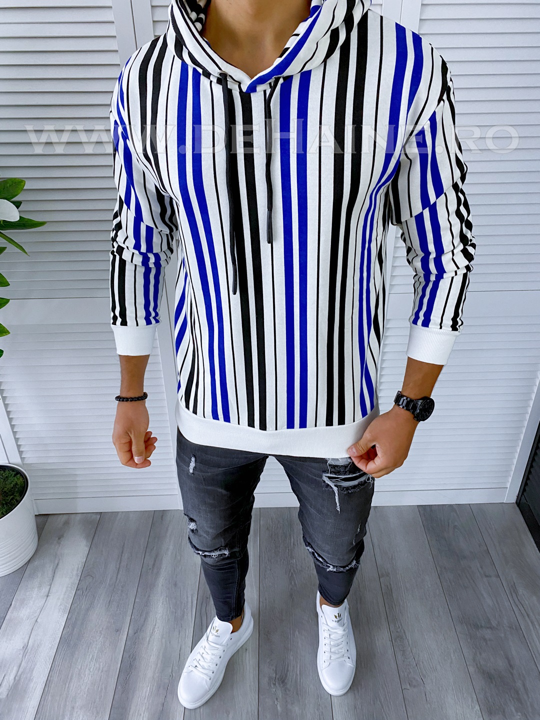 Hanorac barbati slim fit albastru cu imprimeu K351 i7-1