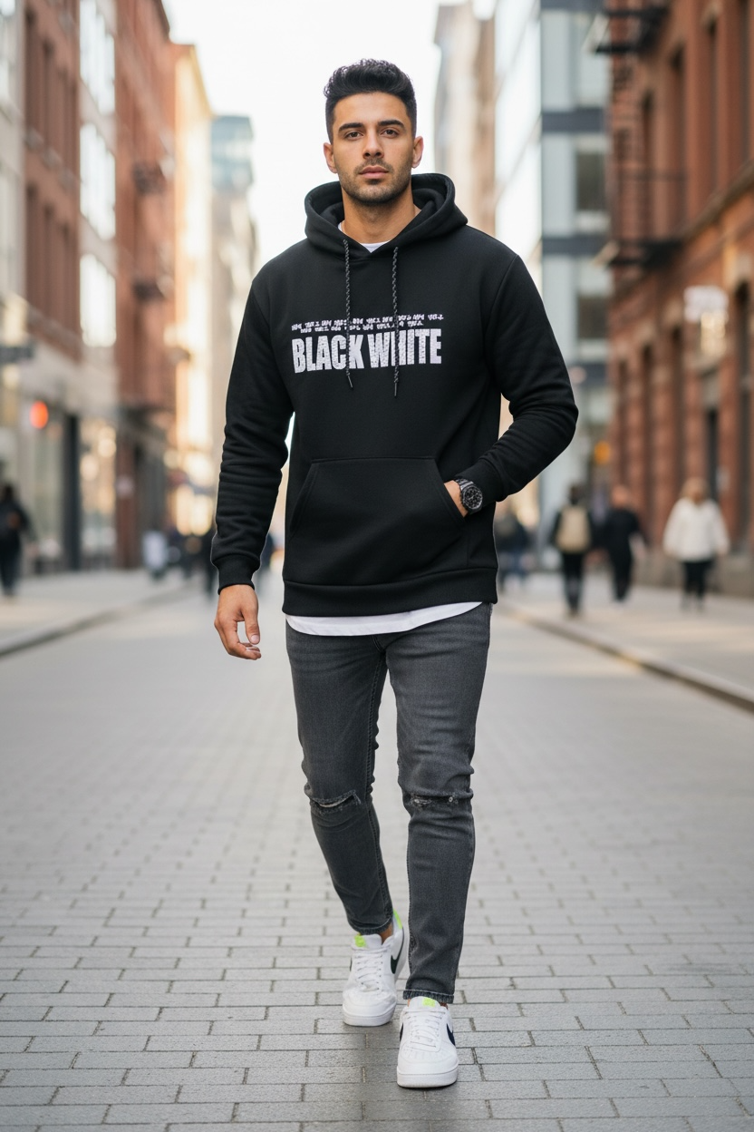Hanorac barbati slim fit negru vatuit S110 106-2