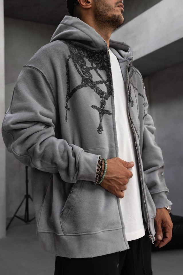HANORAC OVERSIZE CRUCIFIX GREY HNBLACK2(1948) (MĂRIME: M)