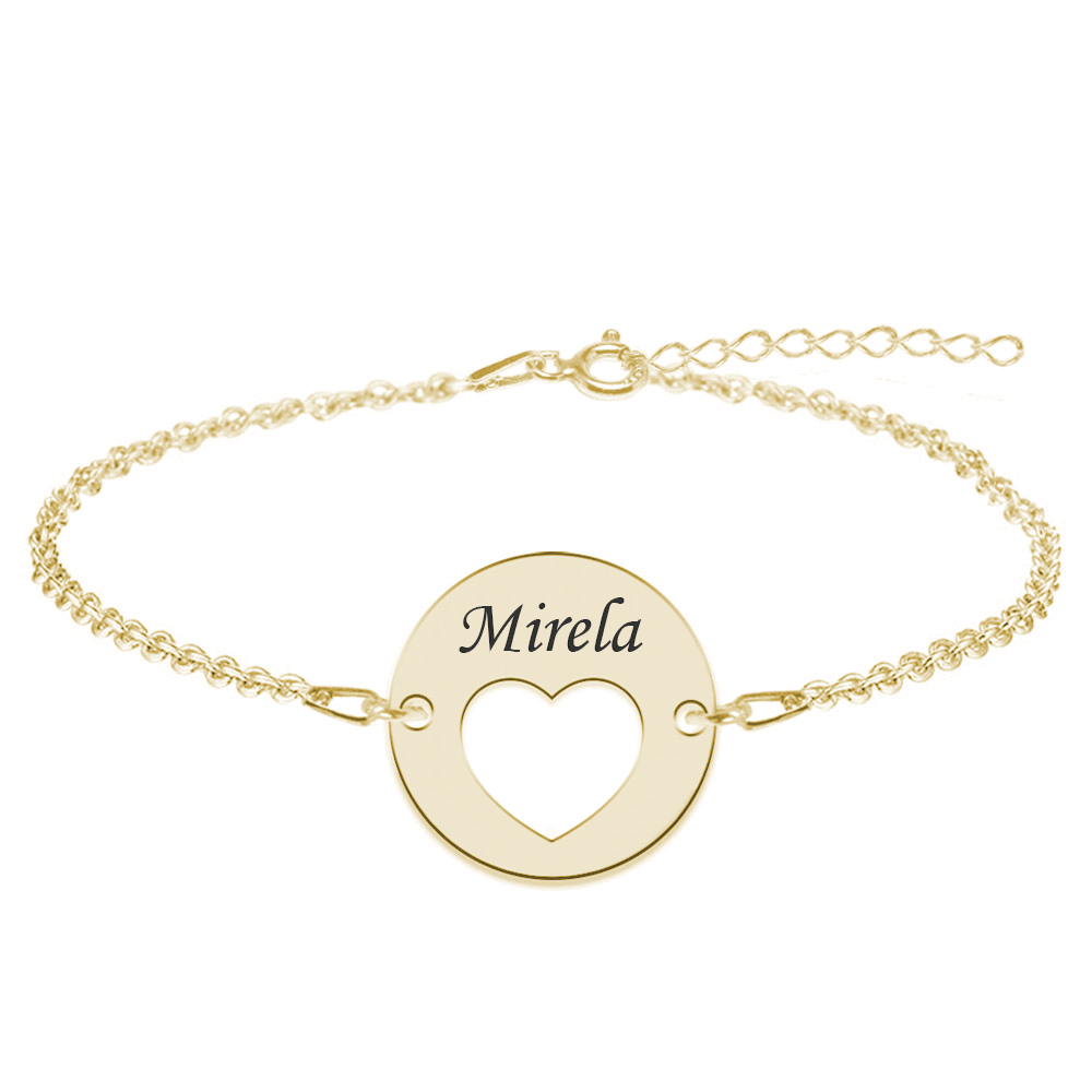 Heart - Bratara personalizata banut cu nume si inimioara din argint 925 placat cu aur galben 24K