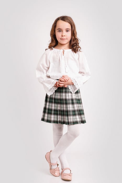 Ie traditionala alba pentru fetite cu motiv geometric alb Anna