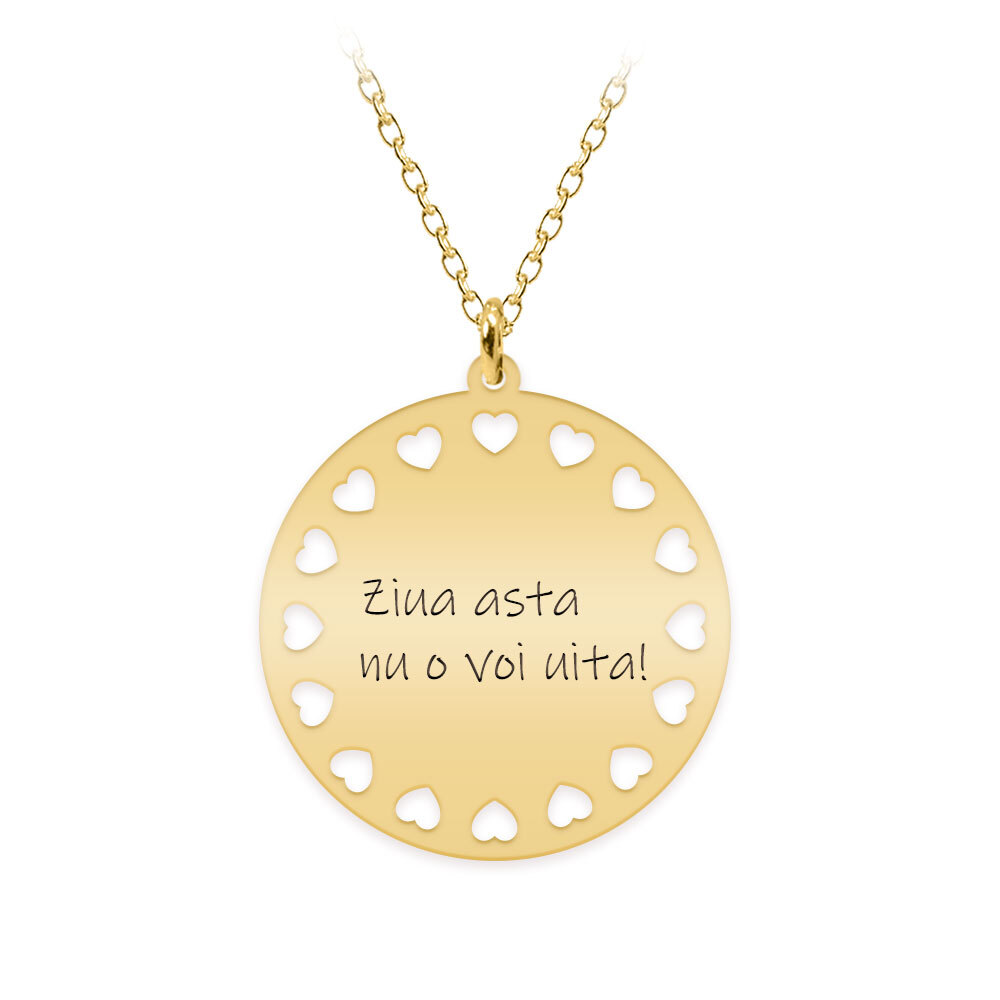 Illy - Colier personalizat argint 925 placat cu aur galben 24K banut cu inimioare decupate