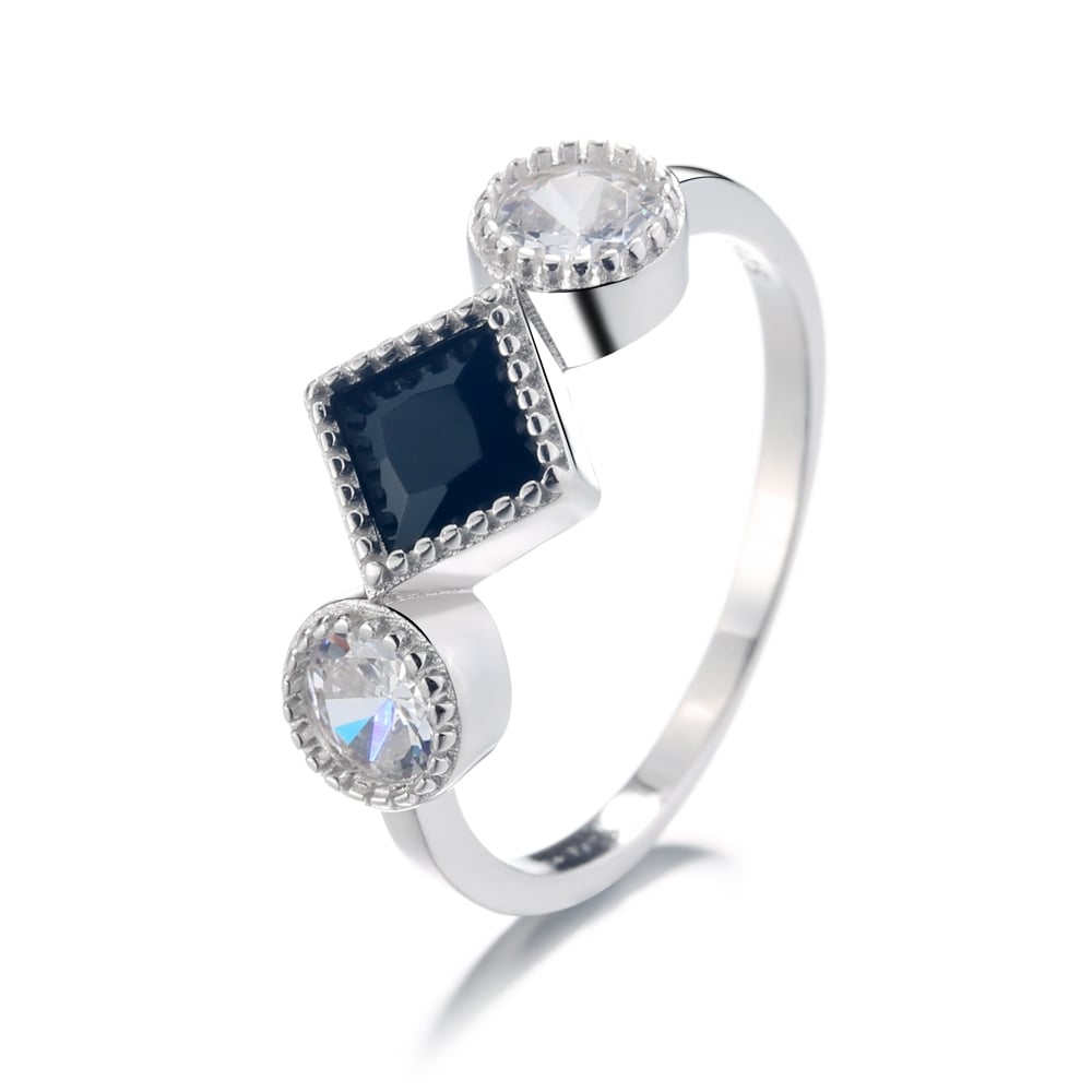 Inel argint 925, JW1353, model elegant cu piatra albastra, placat cu rodiu - poza 1