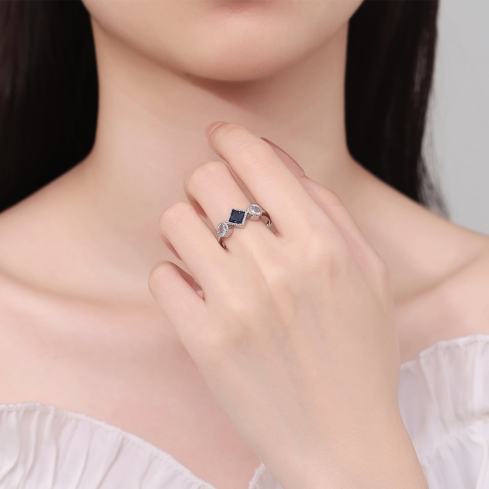 Inel argint 925, JW1353, model elegant cu piatra albastra, placat cu rodiu - poza 2