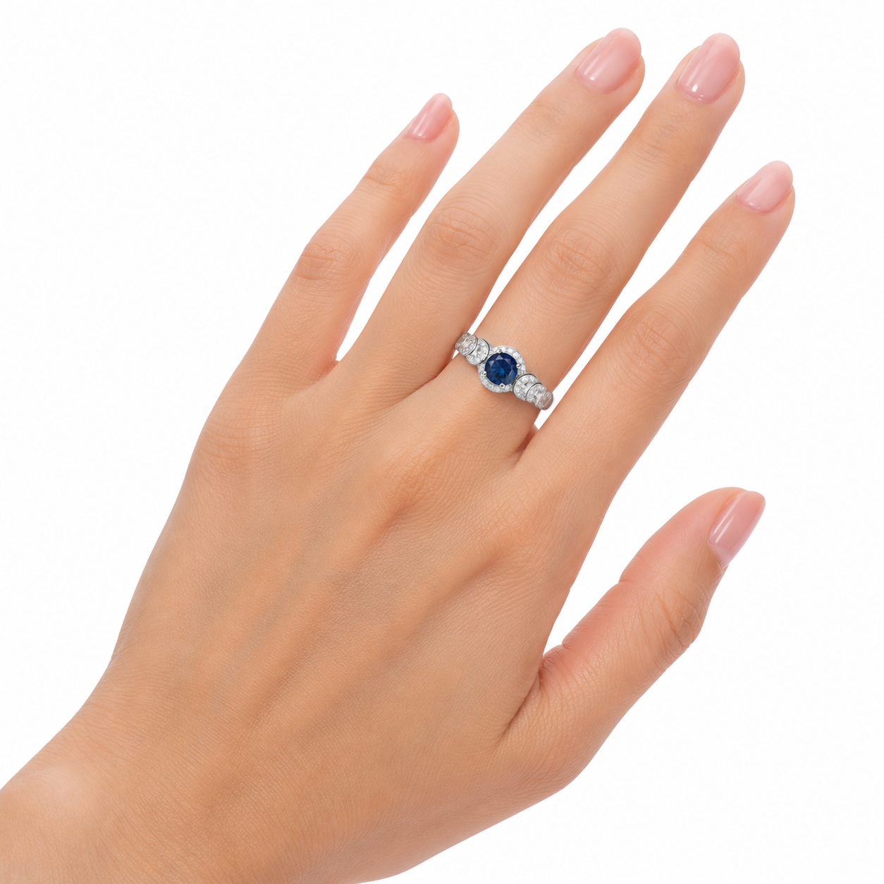 Inel argint 925, JW1845, model elegant cu zirconiu albastru, placat cu rodiu - poza 2
