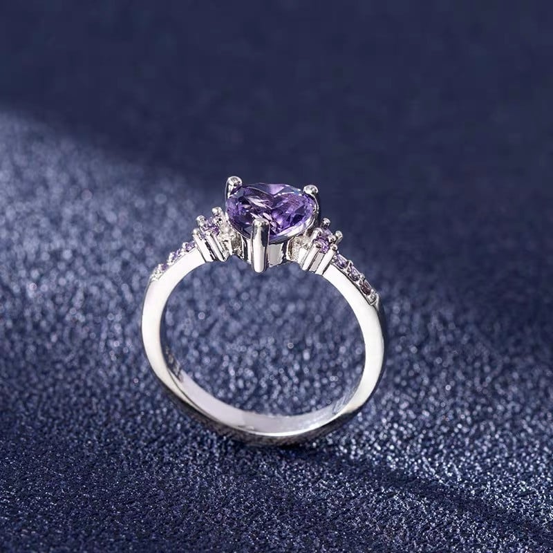 Inel argint 925, JW628, model inima cu zirconiu mov, placat cu rodiu - poza 5