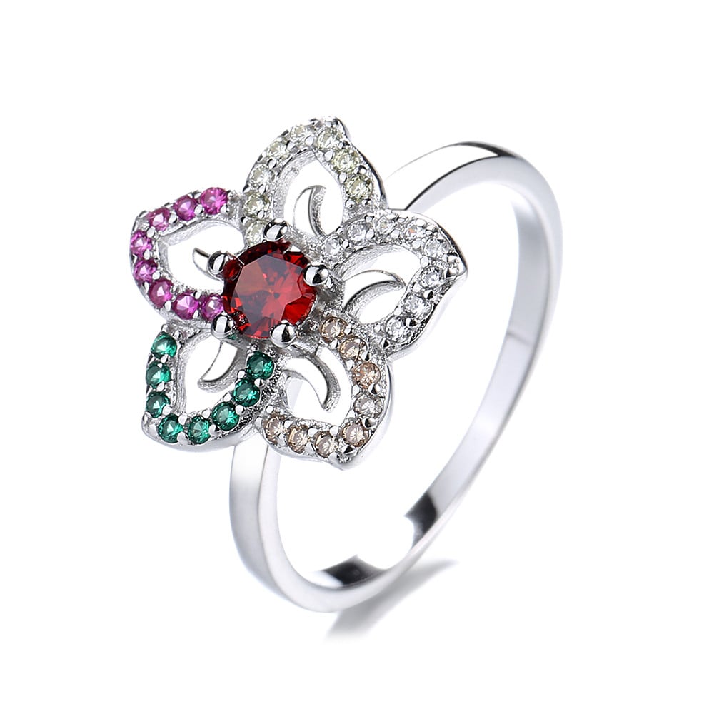 Inel argint 925, JW884, model floare multicolor, placat cu rodiu - poza 1