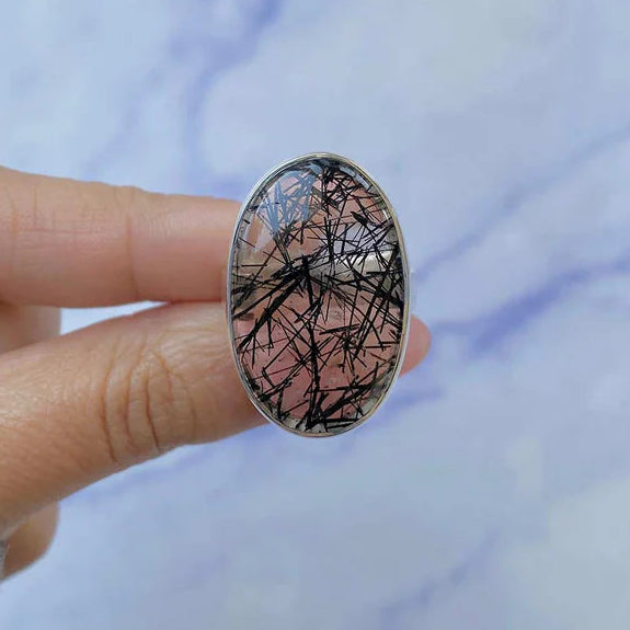 Inel argint cuart rutilat negru | Model 2