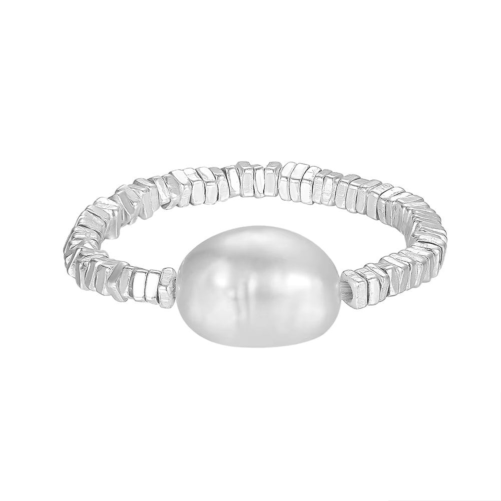 Inel reglabil argint 925, JW1721, model elegant cu perle, placat cu rodiu - poza 1