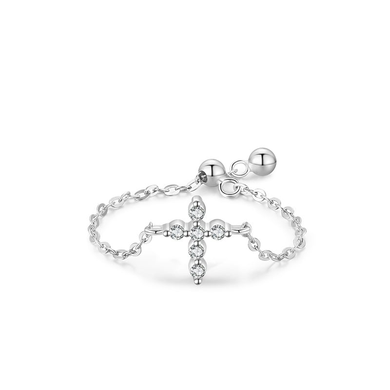 Inel reglabil argint 925, JW1827, model cruce, placat cu rodiu - poza 1