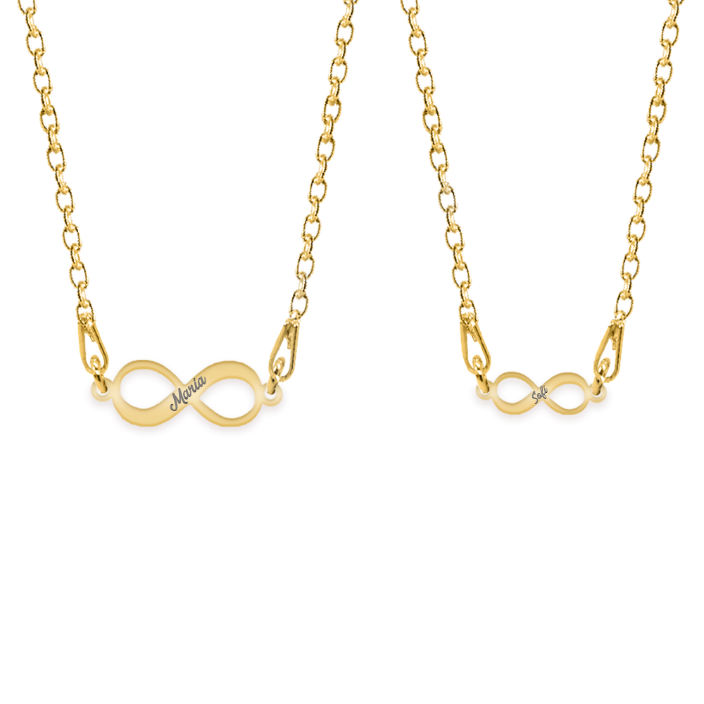 Ines - Set coliere personalizate infinit cu nume din argint 925 placat cu aur galben 24K