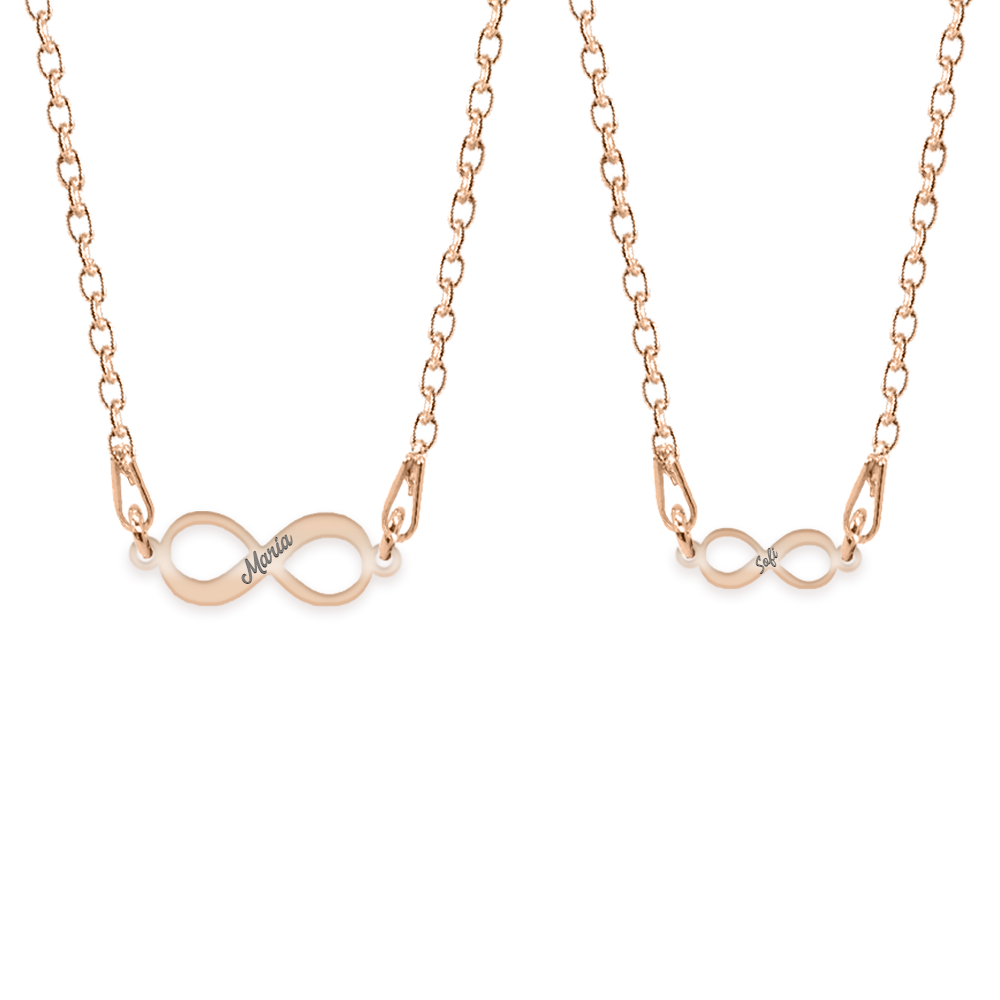 Ines - Set coliere personalizate infinit cu nume din argint 925 placat cu aur roz