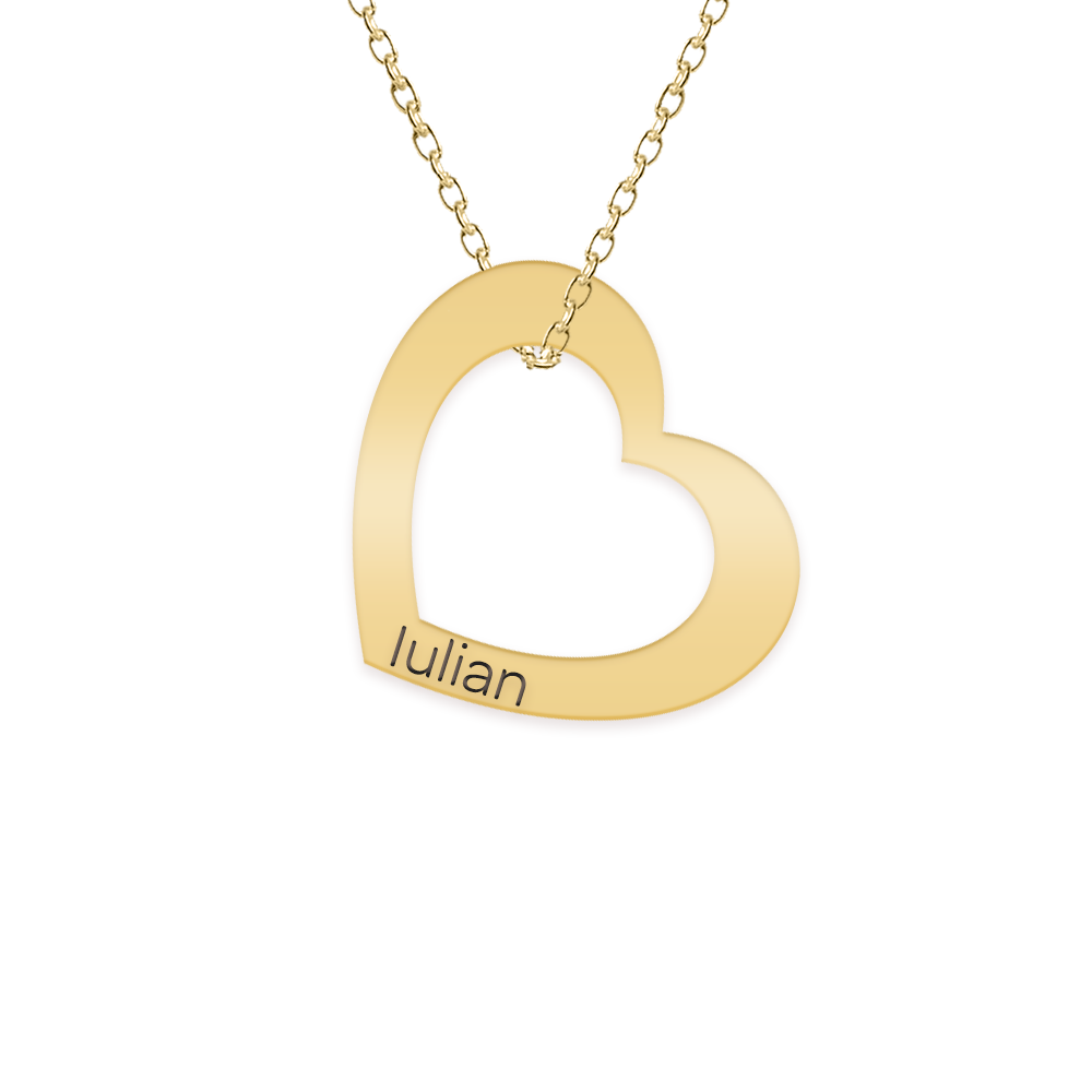 Karina - Colier personalizat cu inimioara si nume din argint 925 placat cu aur galben 24K