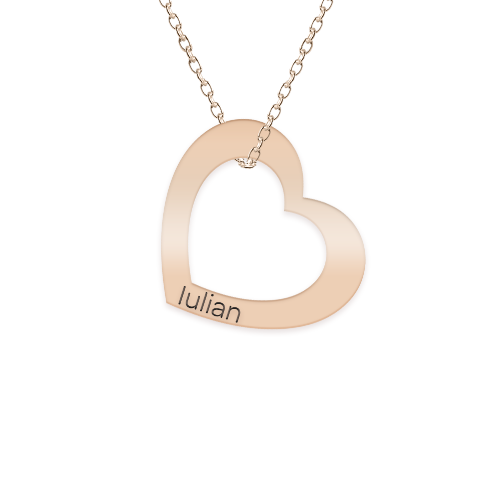 Karina - Colier personalizat cu inimioara si nume din argint 925 placat cu aur roz