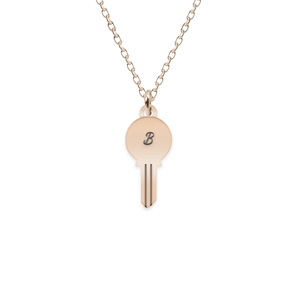 Key - Colier personalizat cheita cu litera din argint 925 placat cu aur roz