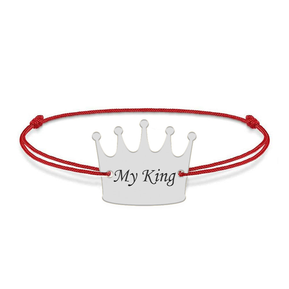 King - Bratara snur cu talisman din argint 925 personalizata cu text - coroana