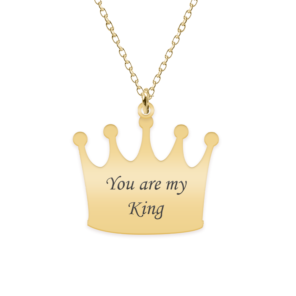 King - Colier din argint 925 placat cu aur galben 24K personalizat cu text - coroana