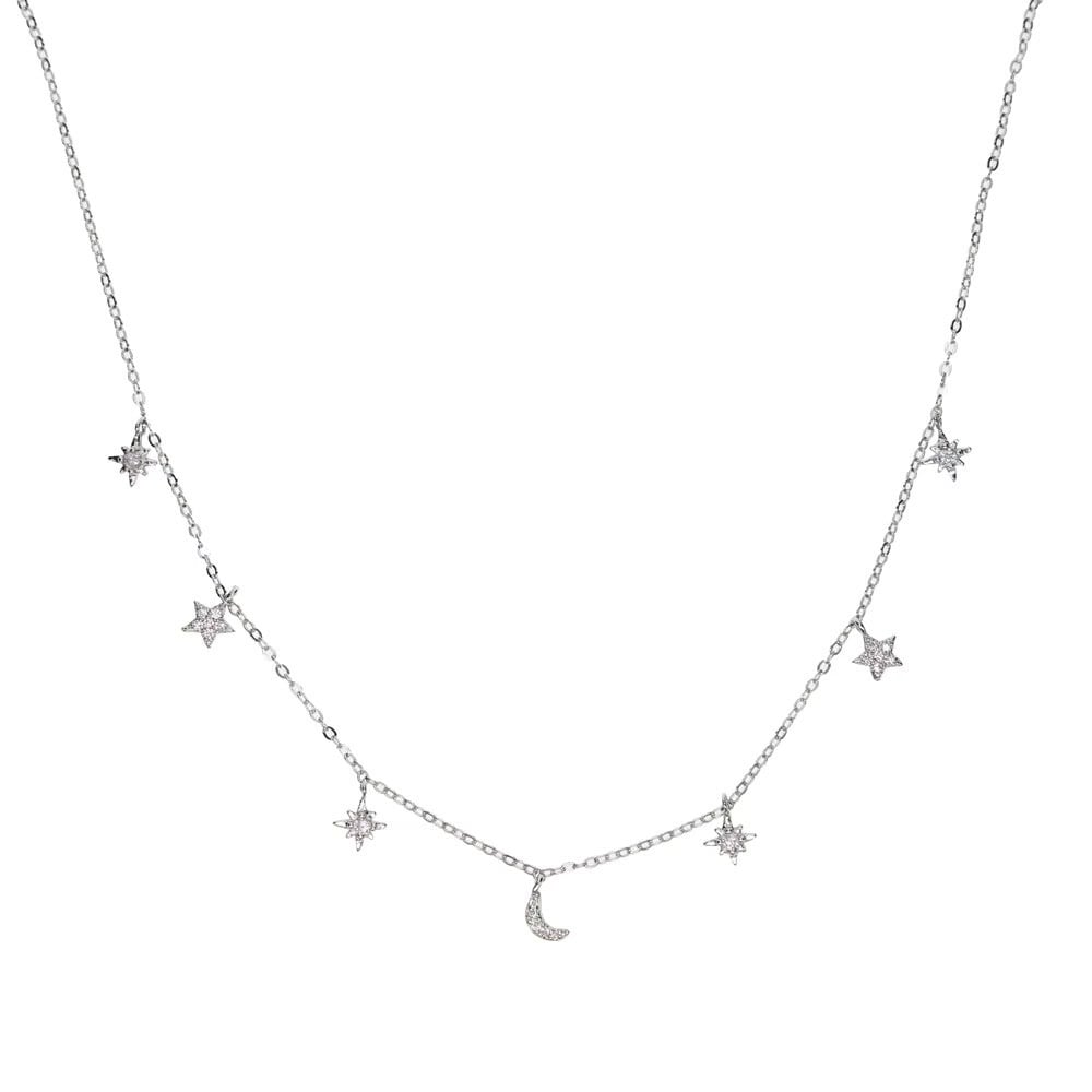 Lantisor argint 925, JW1133, model stelute si semiluna, placat cu rodiu - poza 1