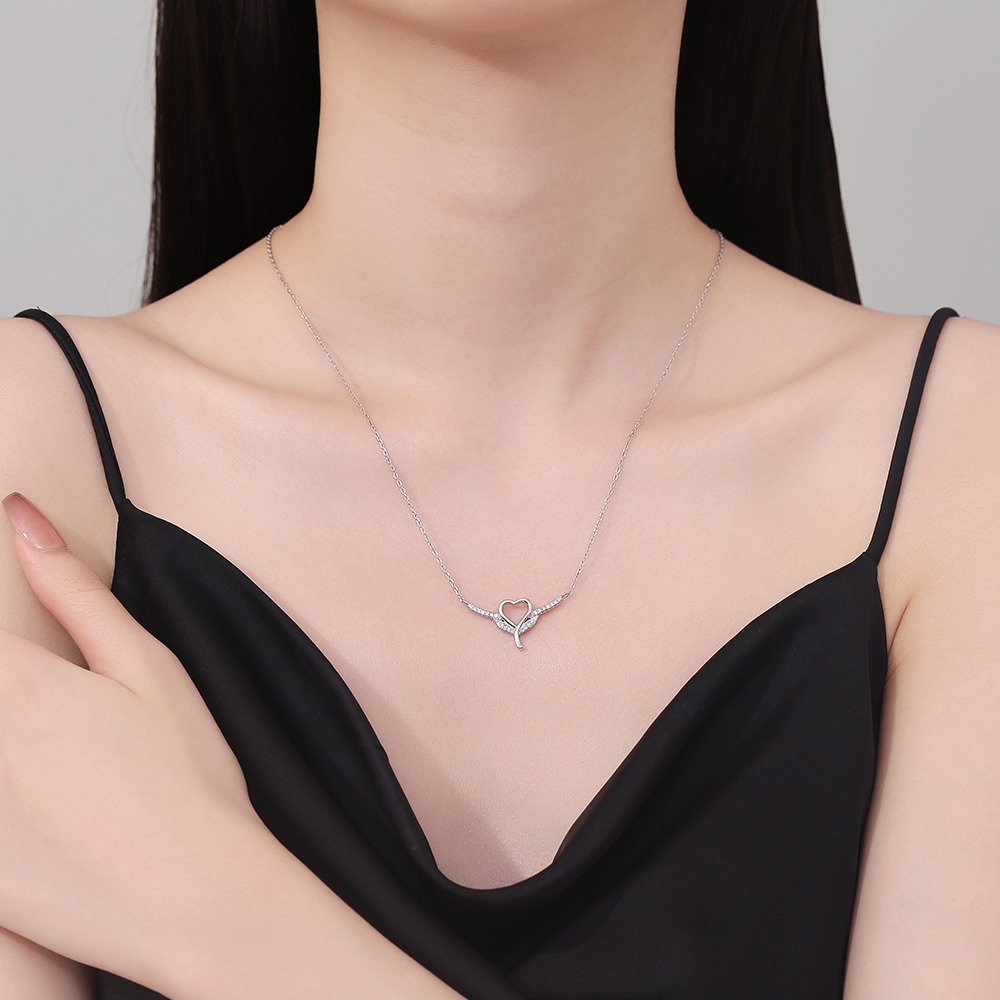 Lantisor argint 925, JW1236, model inima, placat cu rodiu - poza 2