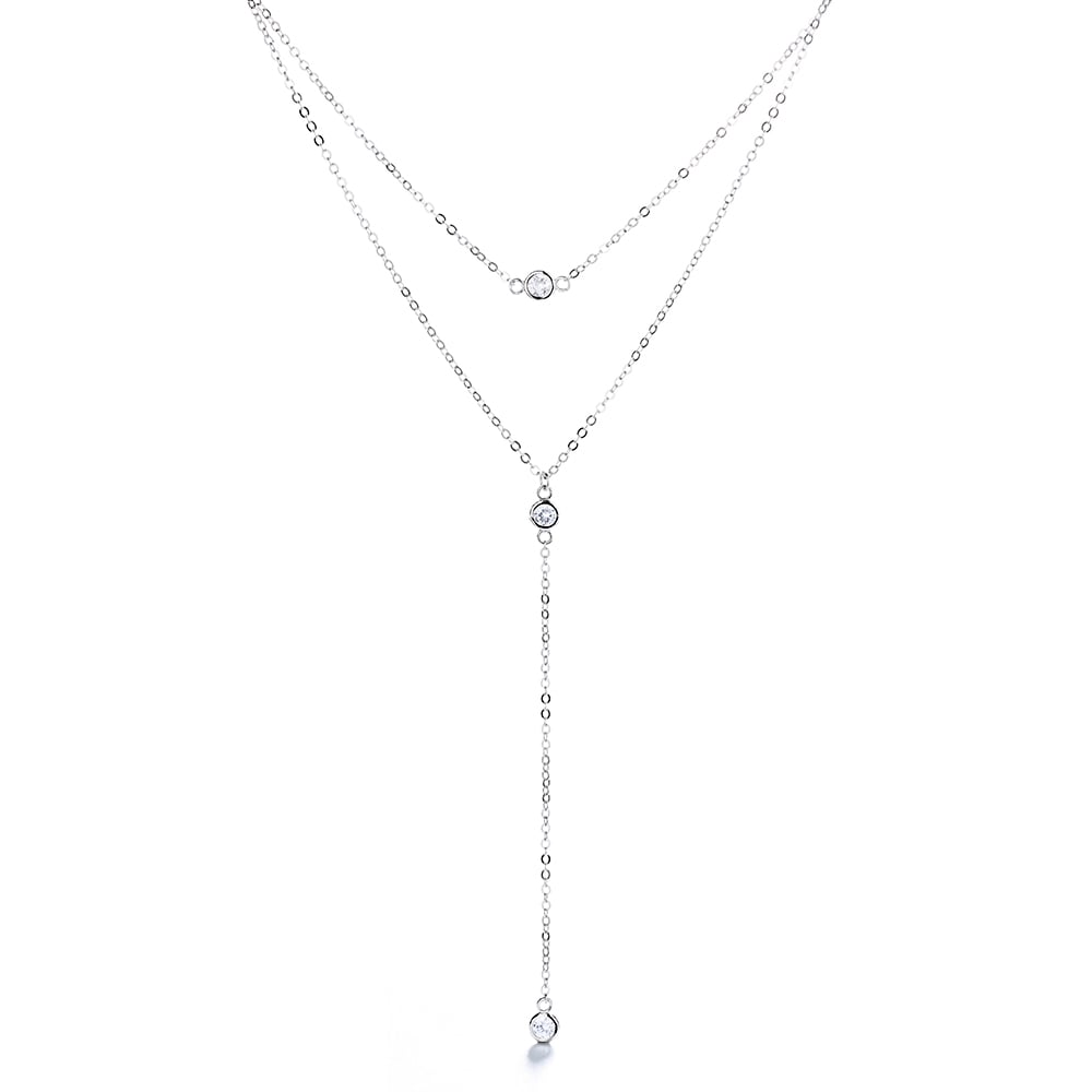 Lantisor argint 925, JW1241, model dublu cu pietre, placat cu rodiu - poza 1