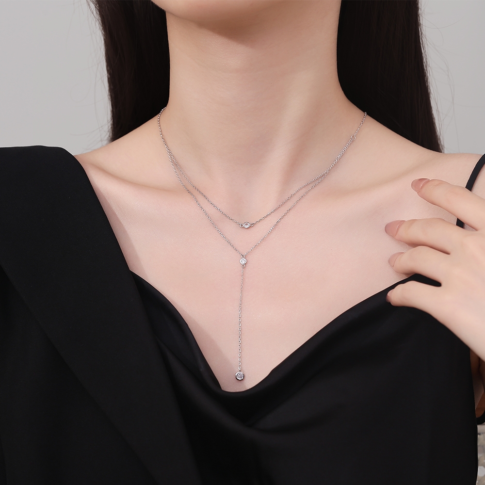 Lantisor argint 925, JW1241, model dublu cu pietre, placat cu rodiu - poza 3