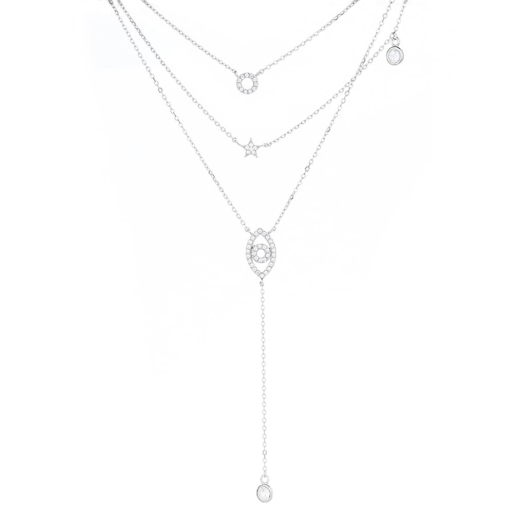 Lantisor argint 925, JW1243, model ochisor si steluta, placat cu rodiu - poza 1