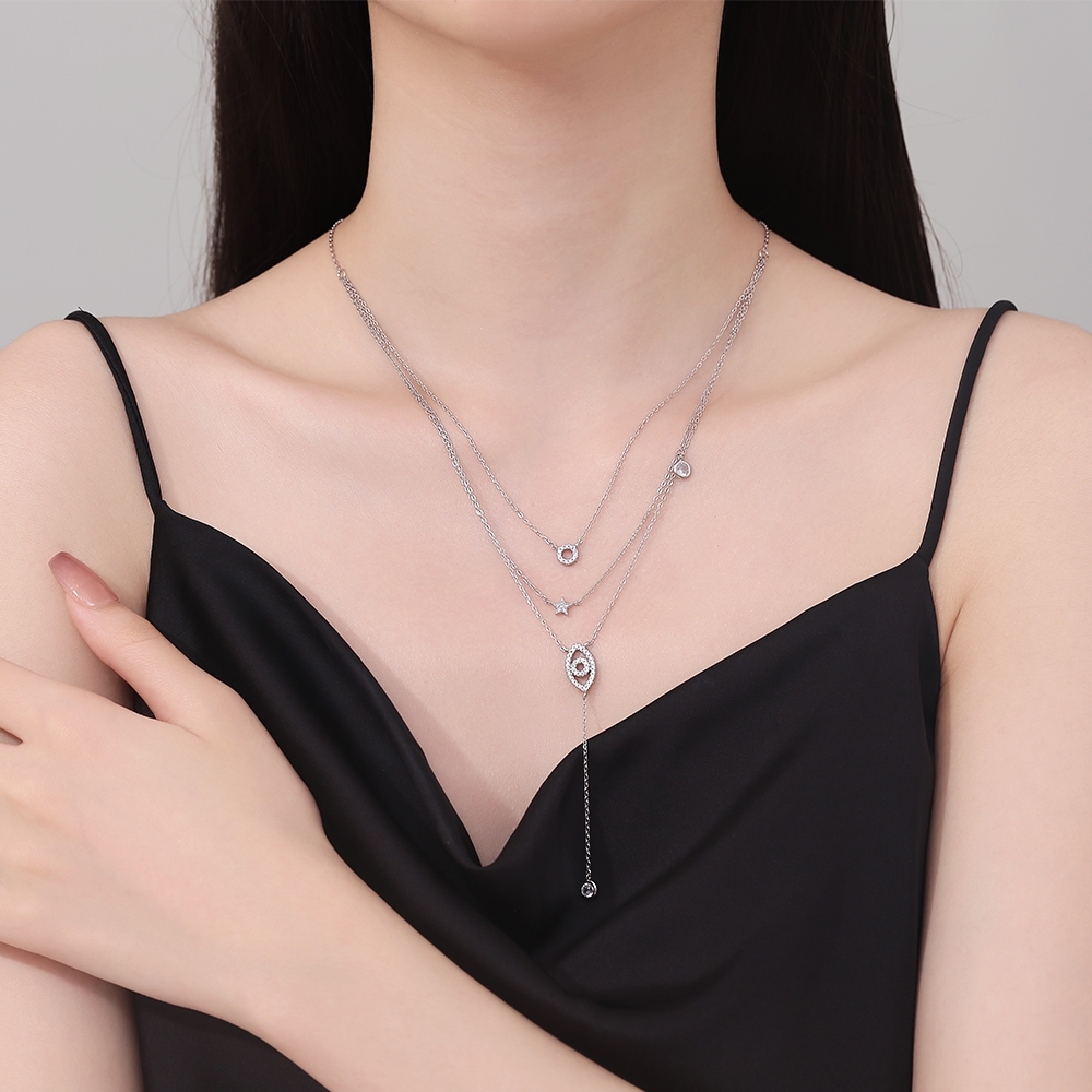 Lantisor argint 925, JW1243, model ochisor si steluta, placat cu rodiu - poza 3