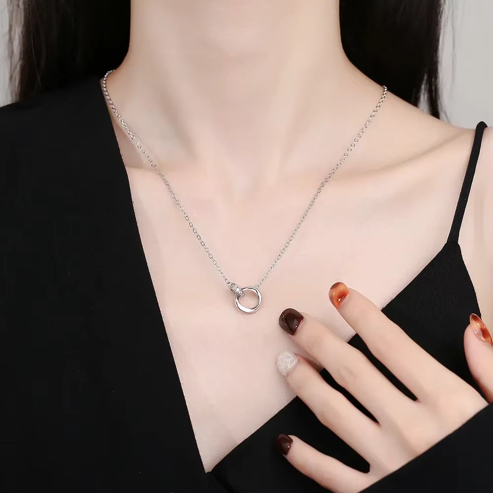 Lantisor argint 925, JW1248, model cerc, placat cu rodiu - poza 2