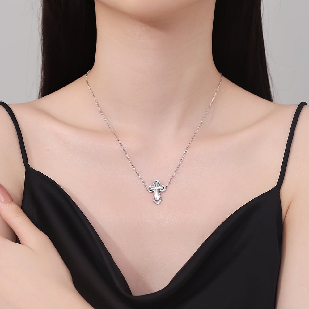 Lantisor argint 925, JW1252, model cruce, placat cu rodiu - poza 2