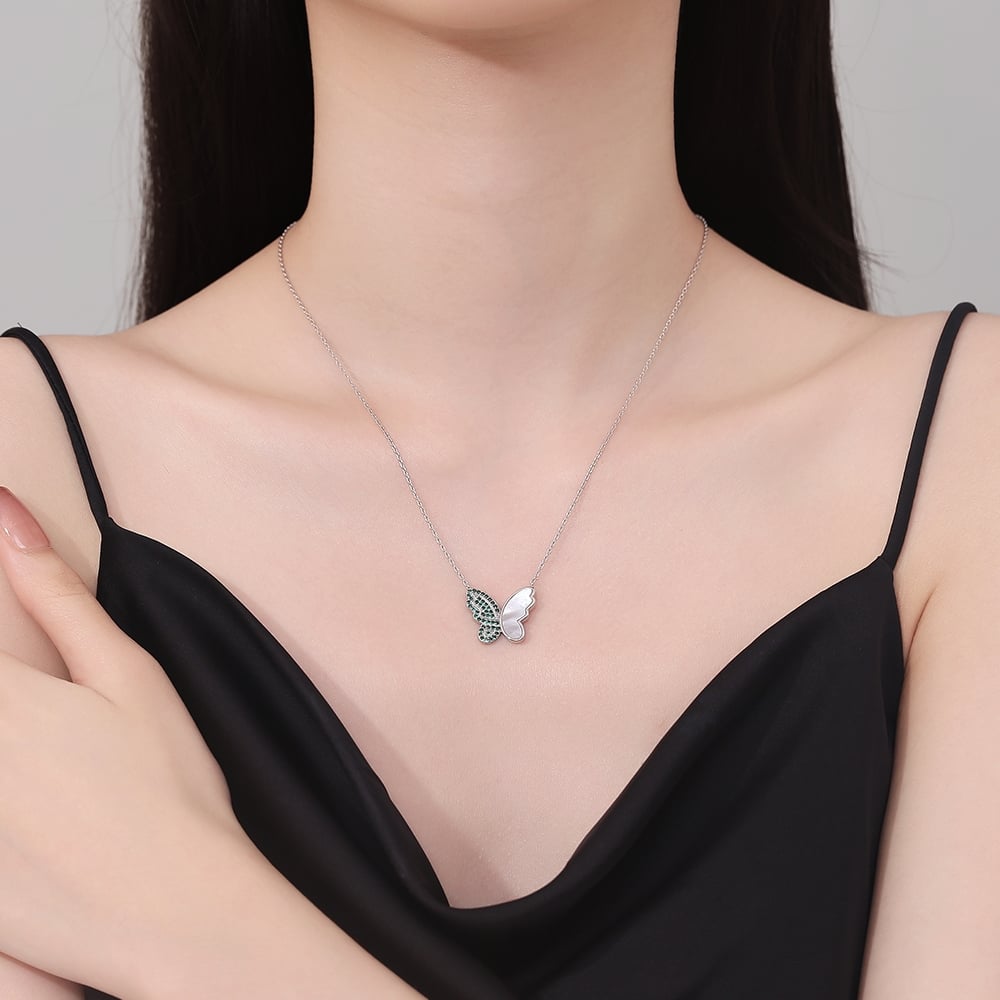 Lantisor argint 925, JW1254, model fluture, placat cu rodiu - poza 2