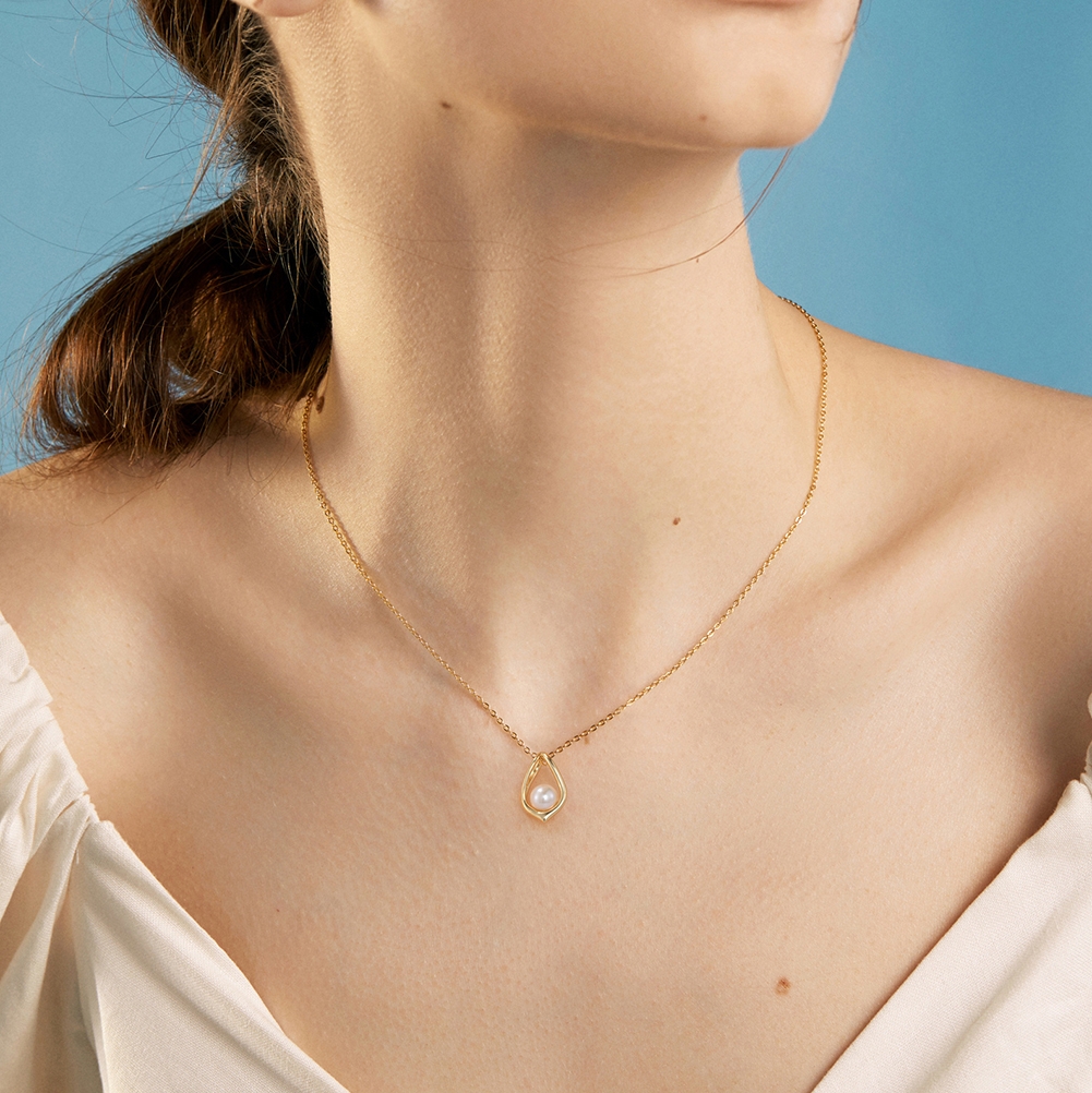 Lantisor argint 925, JW1547, model perla, placat cu aur - poza 2