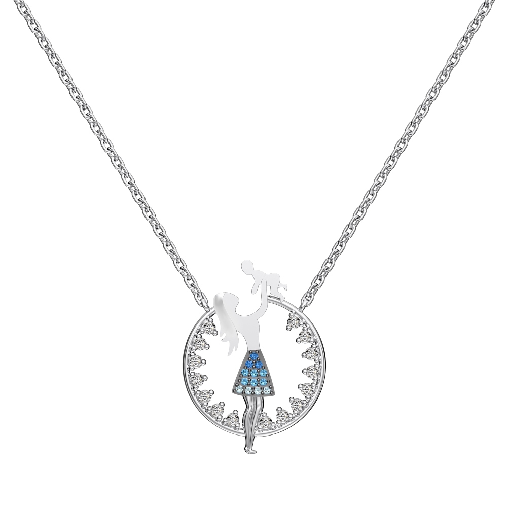 Lantisor argint 925, JW1839, model mama & baby, placat cu rodiu