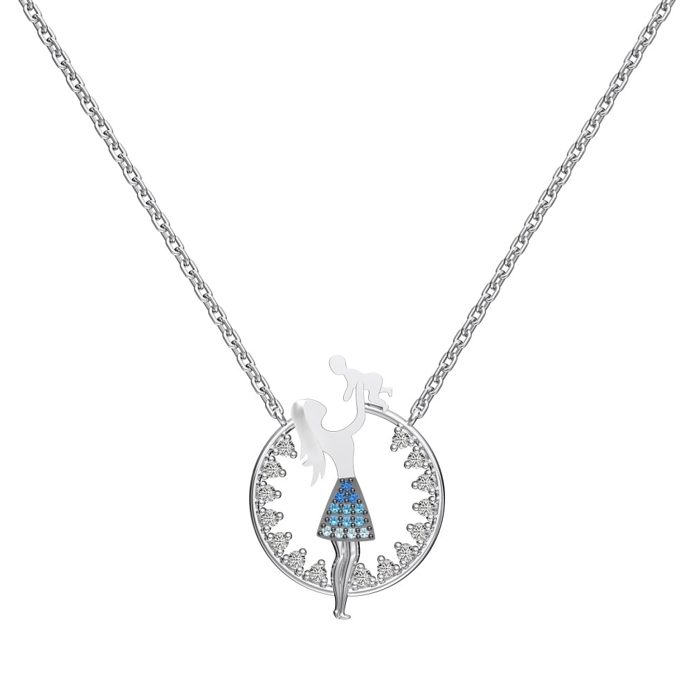 Lantisor argint 925, JW1839, model mama & baby, placat cu rodiu - poza 1