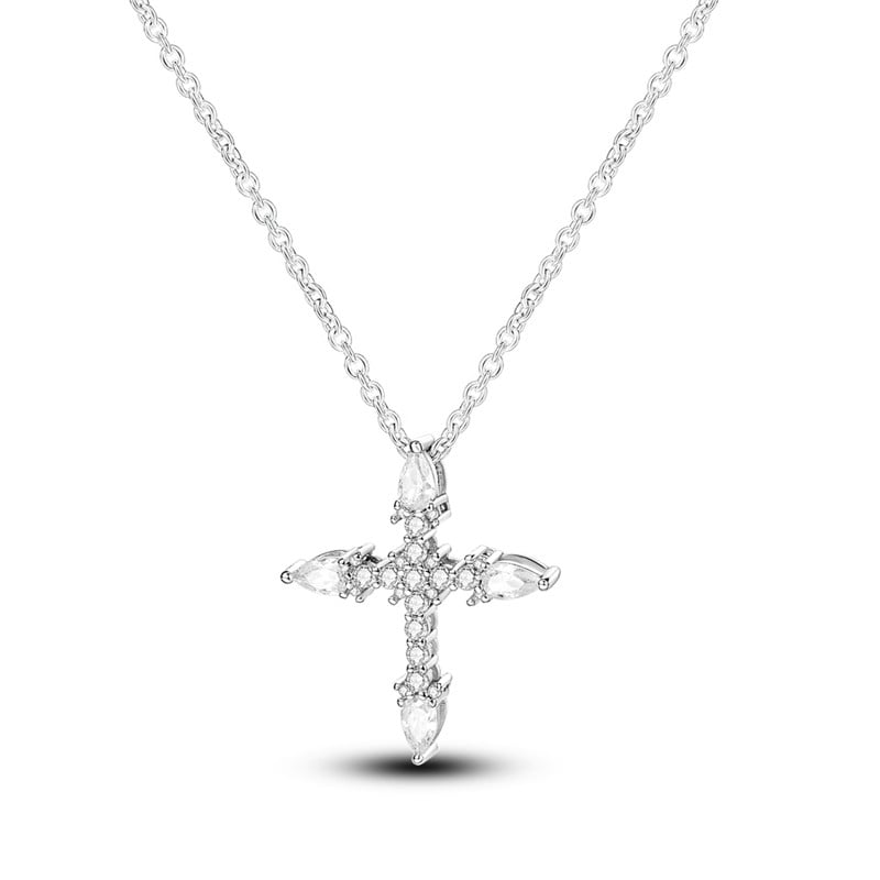 Lantisor argint 925, JW636, model cruce, placat cu rodiu - poza 1