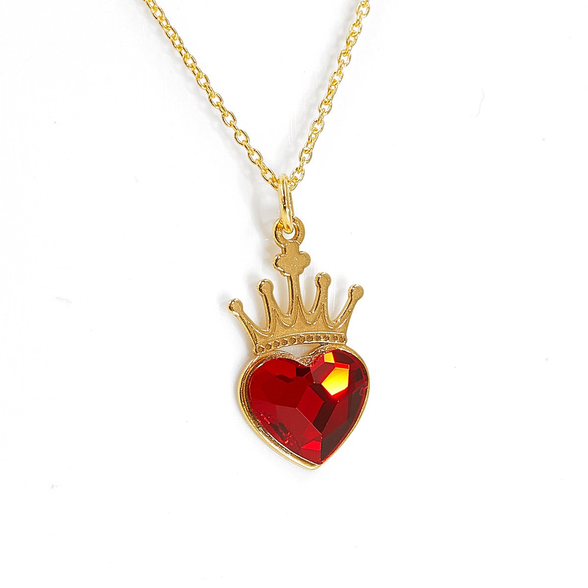 Colier cu pandantiv inima cu coronita personalizat-argint .925 placat cu aur si cristal SWAROVSKI