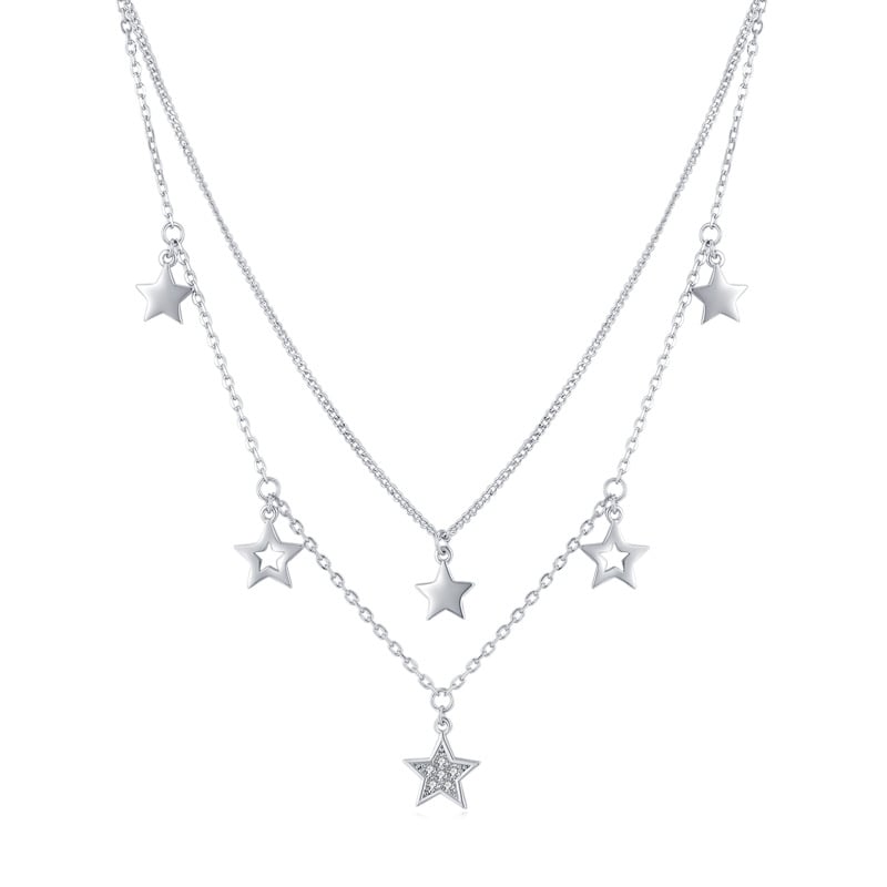 Lantisor dublu argint 925, JW1831, model stelute, placat cu rodiu - poza 1
