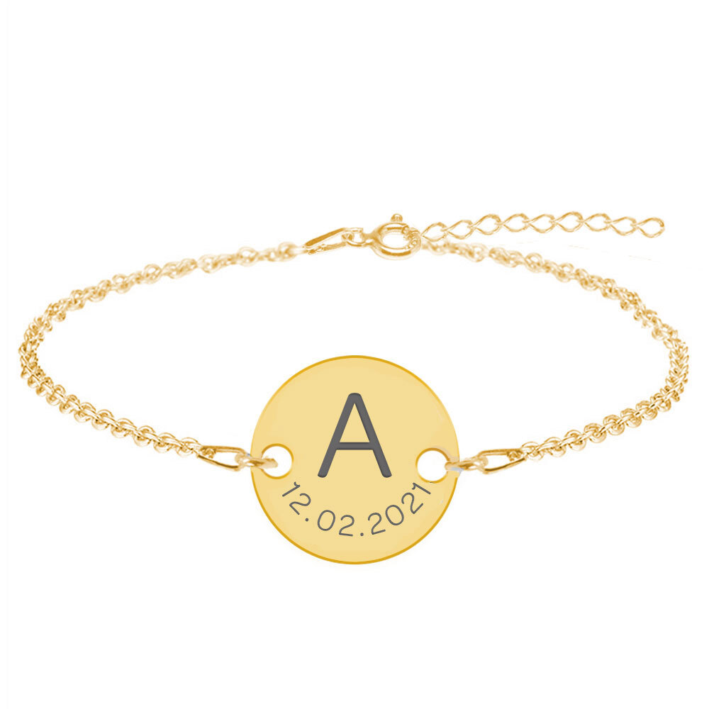 Lia - Bratara din argint 925 placat cu aur galben 24K personalizata cu initiala si data - banut