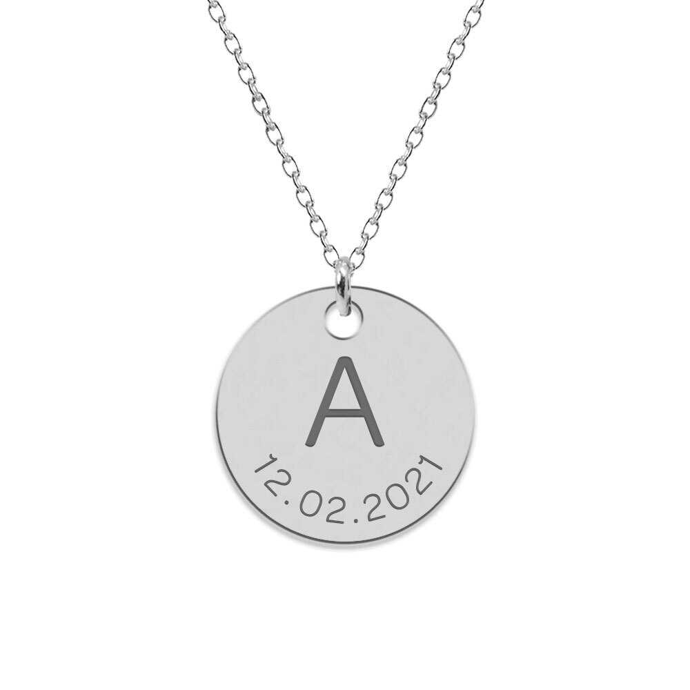 Lia - Colier din argint 925 personalizat cu initiala si data - banut